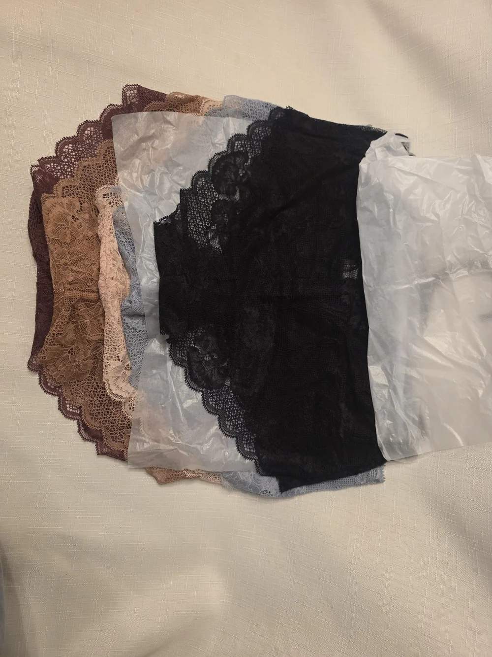 NWT - Tahari Lace Panties 5-Pack — Plum, Mauve, Rose Pink, Dusty Blue and Black